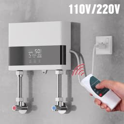 image-110V/220V Instant Water Heater Bathroom Kitchen Wall Mounted Electric Water Heater LCD Temperature Display with Remote Control