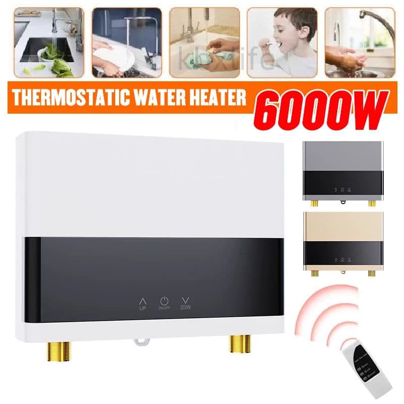 image-110V/220V Instant Water Heater Bathroom Kitchen Wall Mounted Electric Water Heater LCD Temperature Display with Remote Control