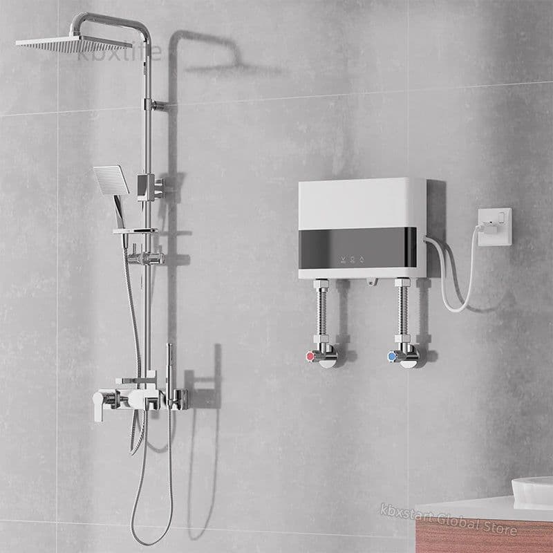 image-110V/220V Instant Water Heater Bathroom Kitchen Wall Mounted Electric Water Heater LCD Temperature Display with Remote Control