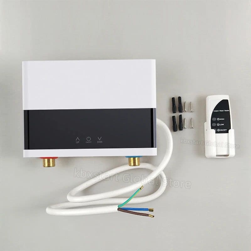 image-110V/220V Instant Water Heater Bathroom Kitchen Wall Mounted Electric Water Heater LCD Temperature Display with Remote Control