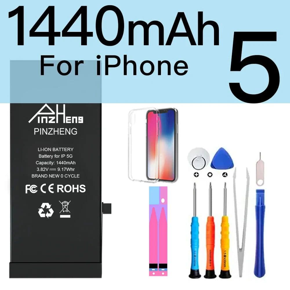 image-PINZHENG Real High Capacity Battery For iPhone 5S SE 6 6S 7 8 Plus X Xr Xs Max Phone Replacement Bateria Warranty One Year
