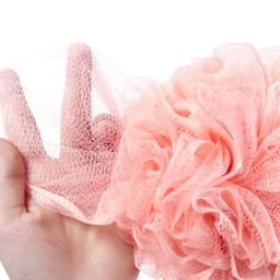 image-Colorful Mesh Pouf Shower Sponge With Loofah And Shower Ball Soft And Gentle On Skin Perfect For Bathing And Showering