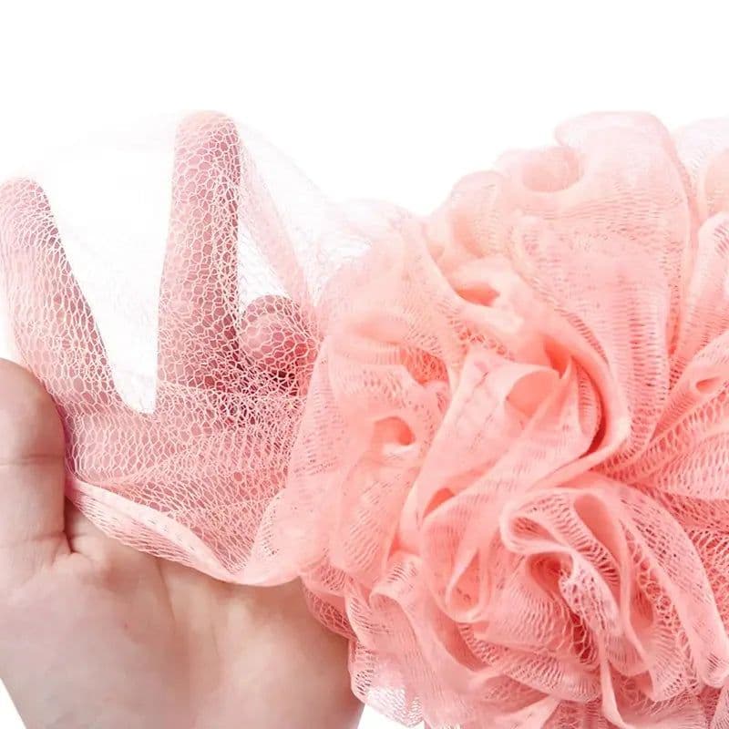 image-Colorful Mesh Pouf Shower Sponge With Loofah And Shower Ball Soft And Gentle On Skin Perfect For Bathing And Showering