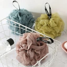 image-Colorful Mesh Pouf Shower Sponge With Loofah And Shower Ball Soft And Gentle On Skin Perfect For Bathing And Showering