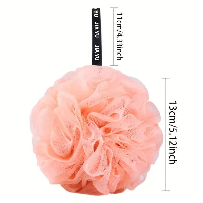 image-Colorful Mesh Pouf Shower Sponge With Loofah And Shower Ball Soft And Gentle On Skin Perfect For Bathing And Showering
