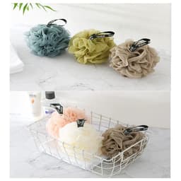 image-Colorful Mesh Pouf Shower Sponge With Loofah And Shower Ball Soft And Gentle On Skin Perfect For Bathing And Showering