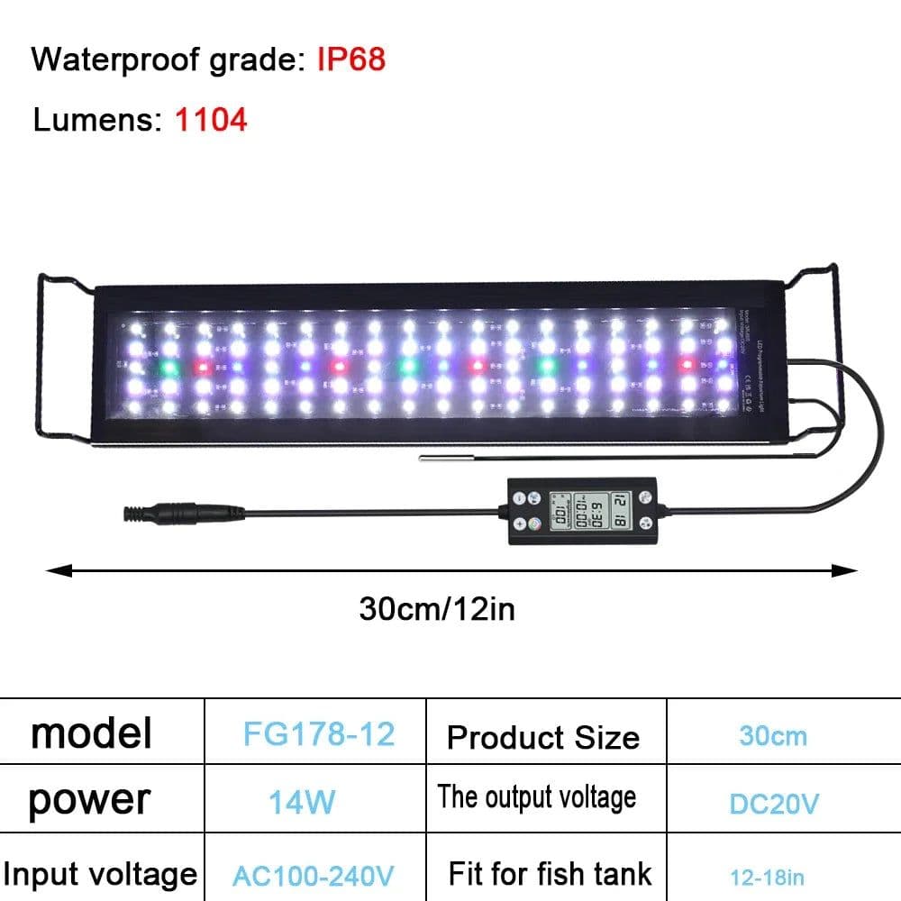 image-30-60cm Aquarium 24/7 Full Spectrum Lighting LED Light With Thermometer And Memory Function Fish Tank Plant Lamp IP68 100V-240V