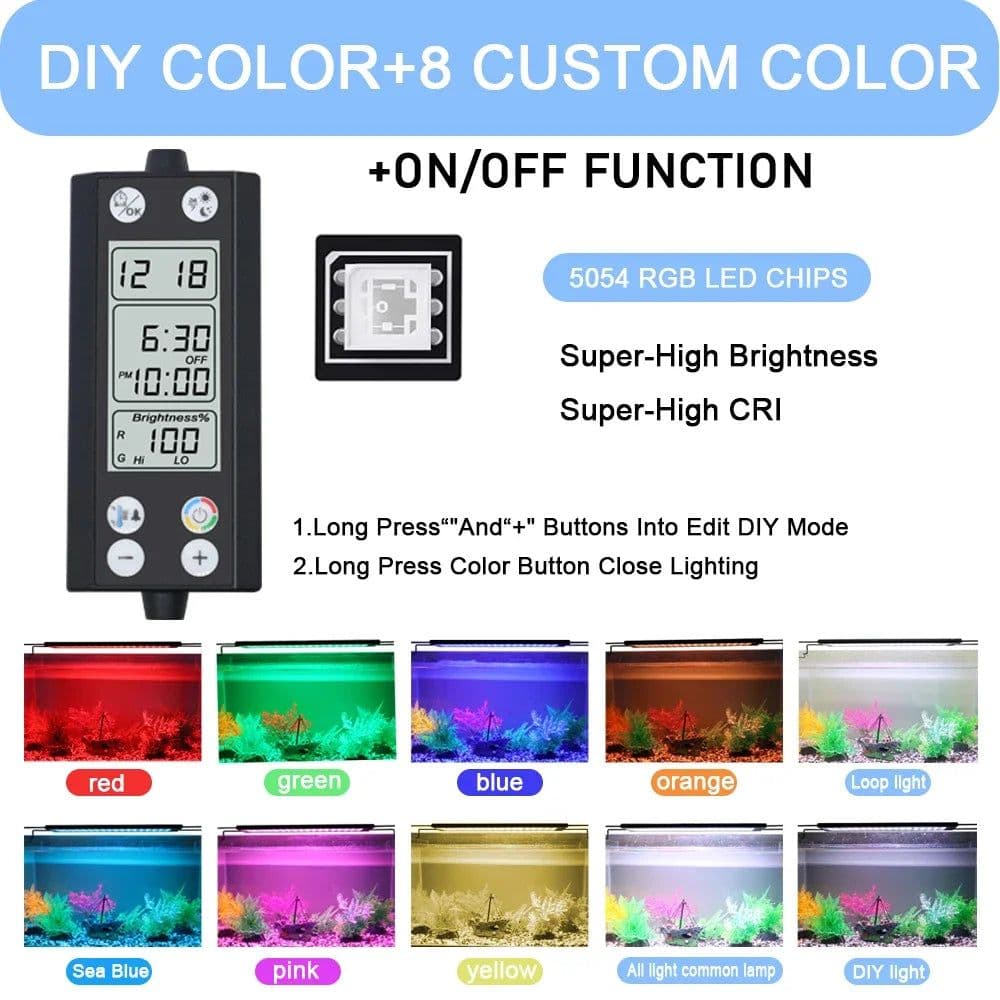 image-30-60cm Aquarium 24/7 Full Spectrum Lighting LED Light With Thermometer And Memory Function Fish Tank Plant Lamp IP68 100V-240V