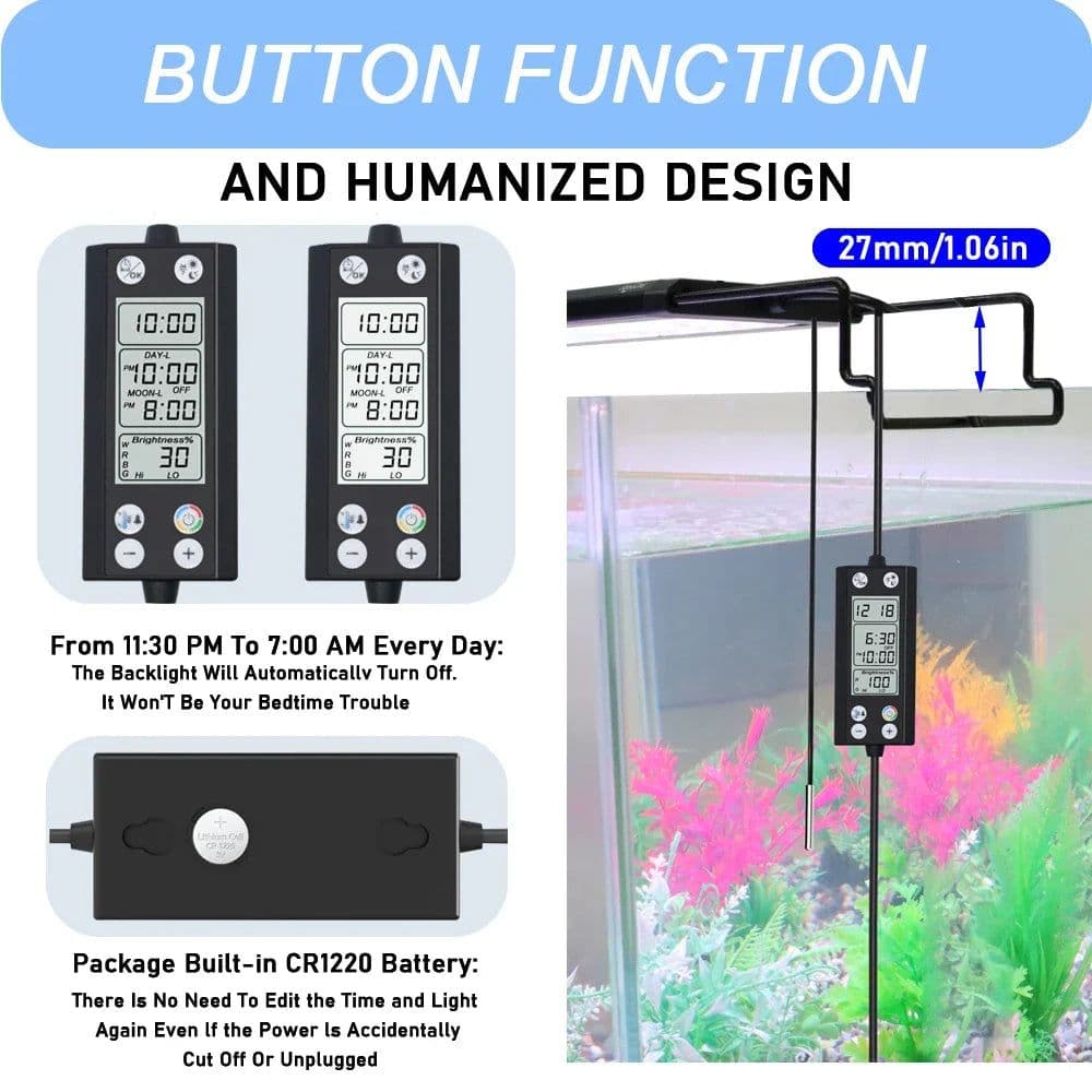 image-30-60cm Aquarium 24/7 Full Spectrum Lighting LED Light With Thermometer And Memory Function Fish Tank Plant Lamp IP68 100V-240V
