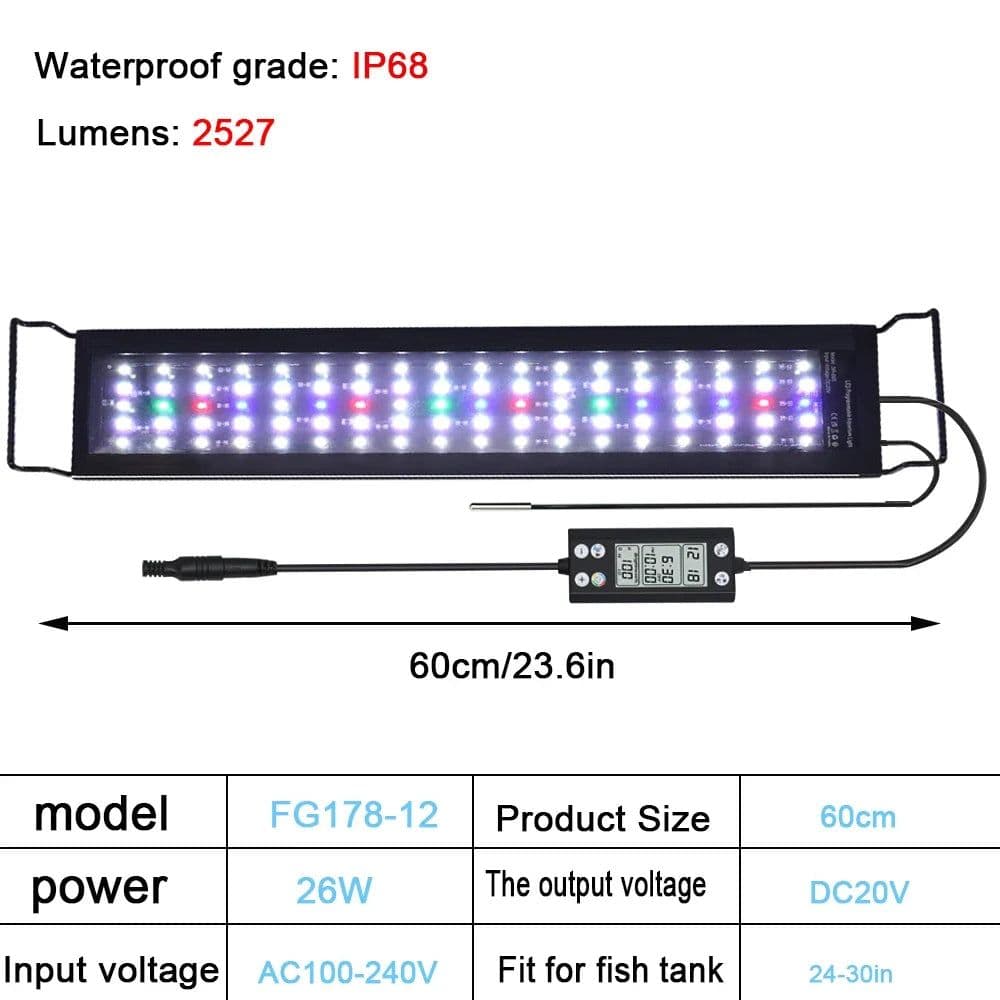 image-30-60cm Aquarium 24/7 Full Spectrum Lighting LED Light With Thermometer And Memory Function Fish Tank Plant Lamp IP68 100V-240V