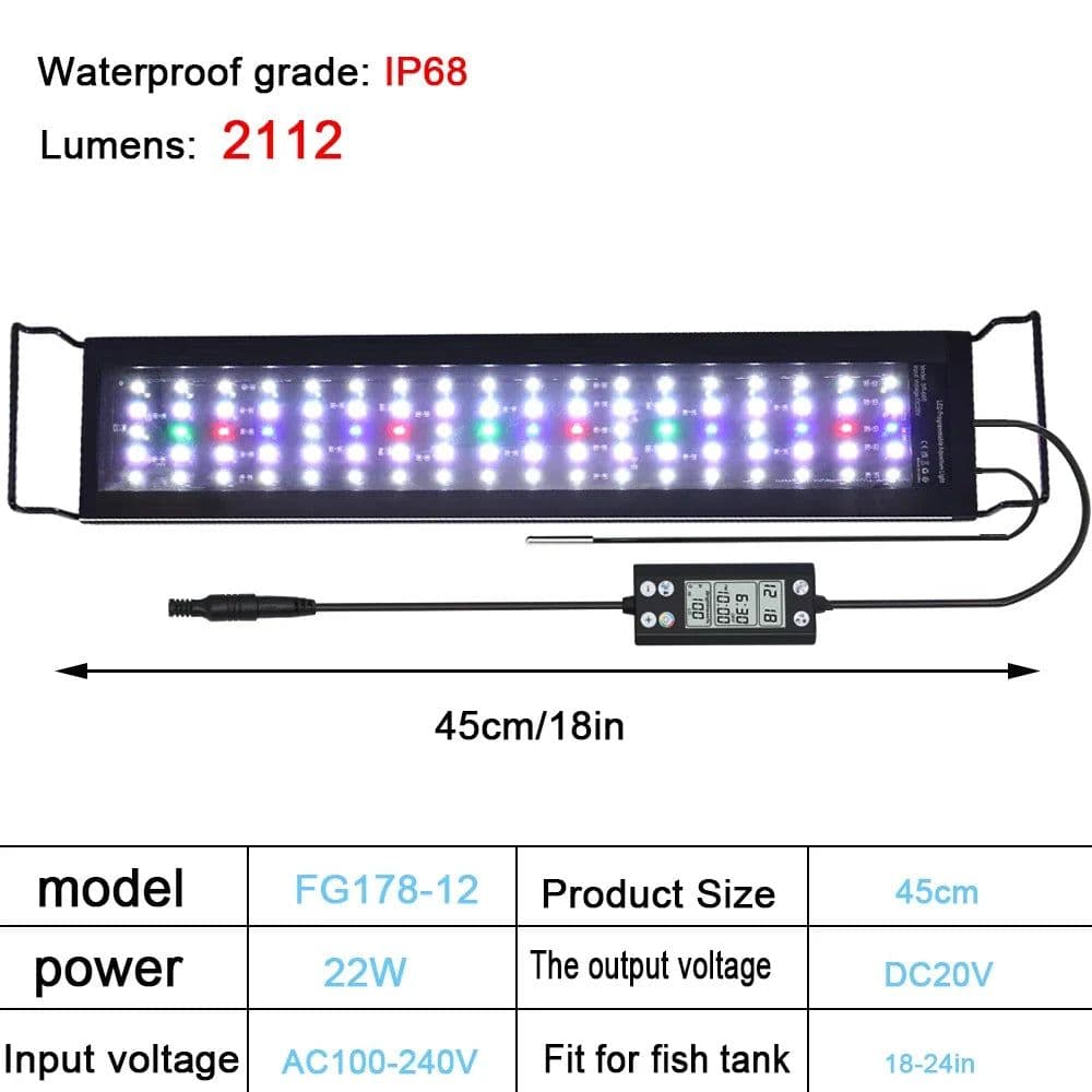 image-30-60cm Aquarium 24/7 Full Spectrum Lighting LED Light With Thermometer And Memory Function Fish Tank Plant Lamp IP68 100V-240V