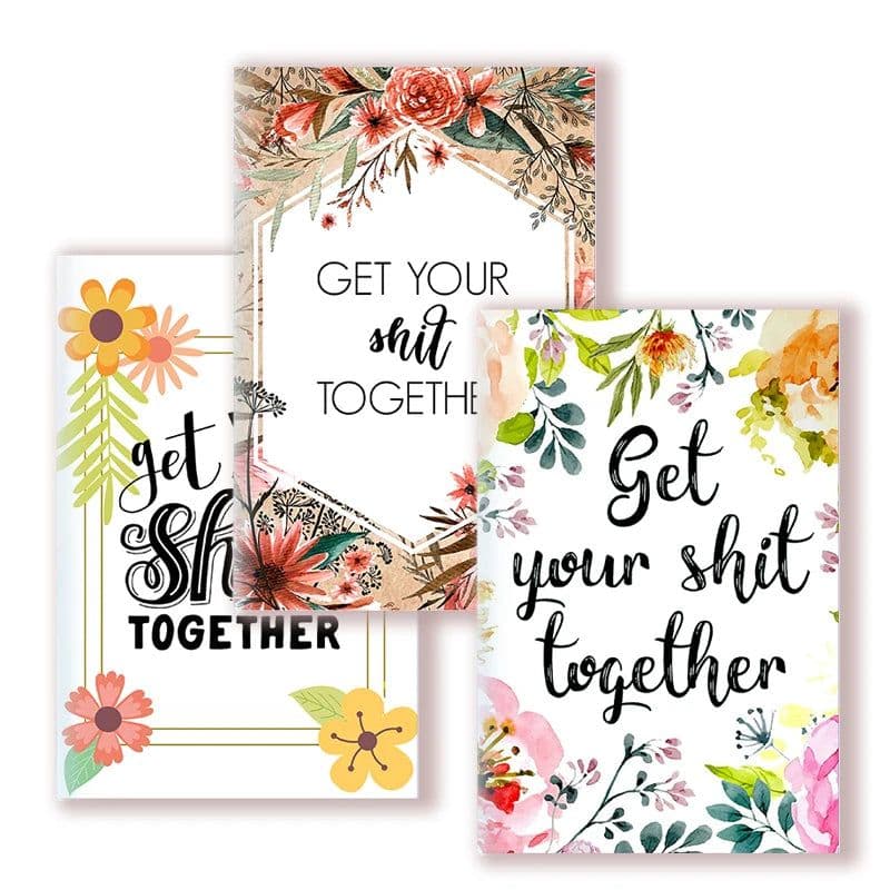 image-A5 Notebook Get Tour Shit Together UniqueFloral Cover Motivational Note Book Budget Checklist Journal Diary Inspiring Quote