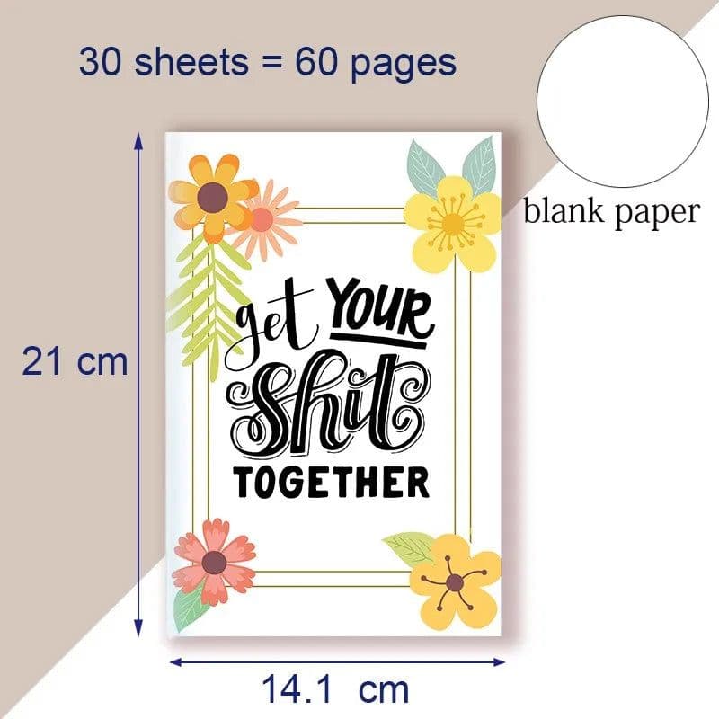 image-A5 Notebook Get Tour Shit Together UniqueFloral Cover Motivational Note Book Budget Checklist Journal Diary Inspiring Quote