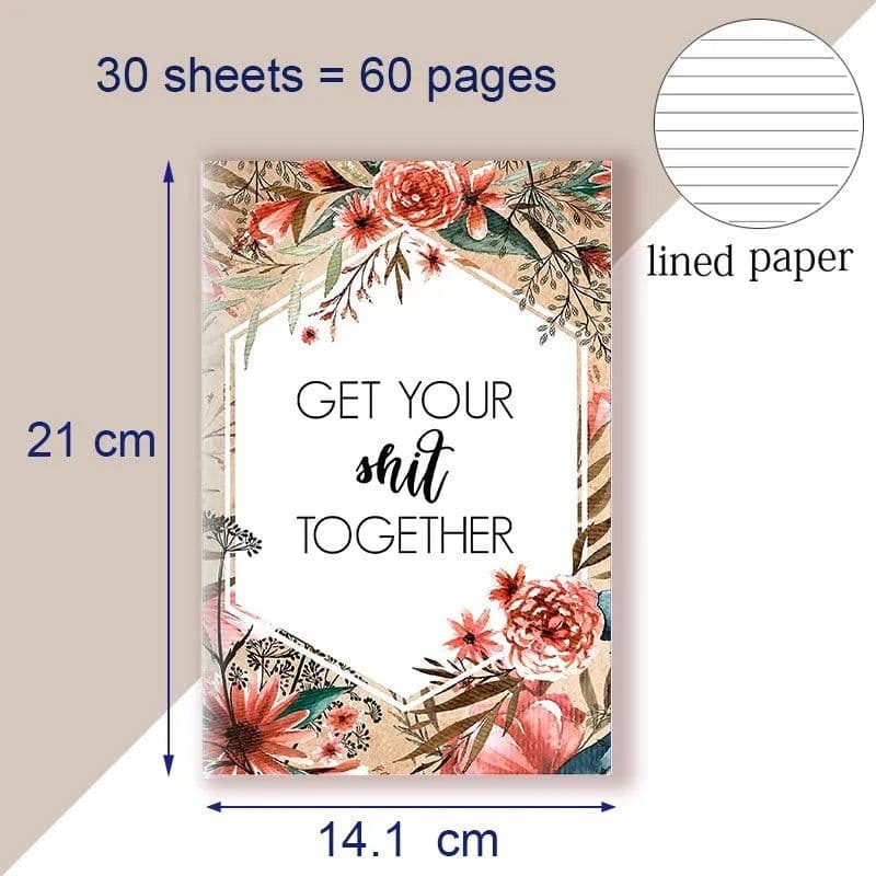 image-A5 Notebook Get Tour Shit Together UniqueFloral Cover Motivational Note Book Budget Checklist Journal Diary Inspiring Quote