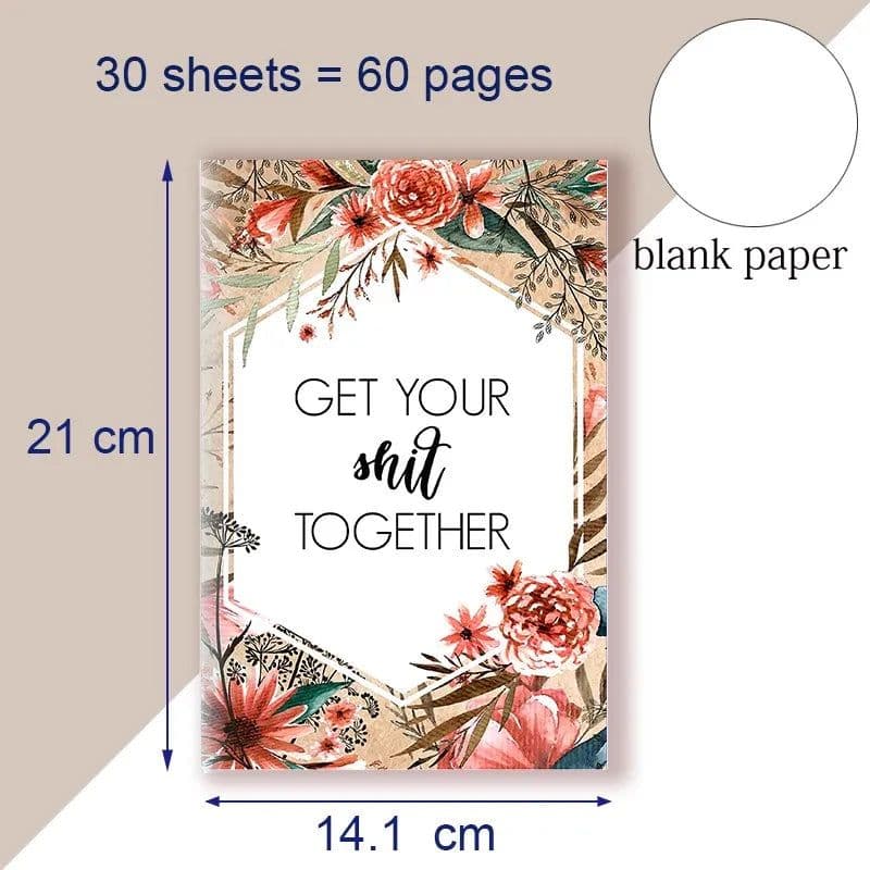 image-A5 Notebook Get Tour Shit Together UniqueFloral Cover Motivational Note Book Budget Checklist Journal Diary Inspiring Quote