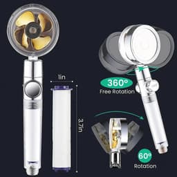 image-Turbo Propeller Water Saving Shower Head and Holder High Preassure Showerhead Rainfall with Fan Bathroom Accessories