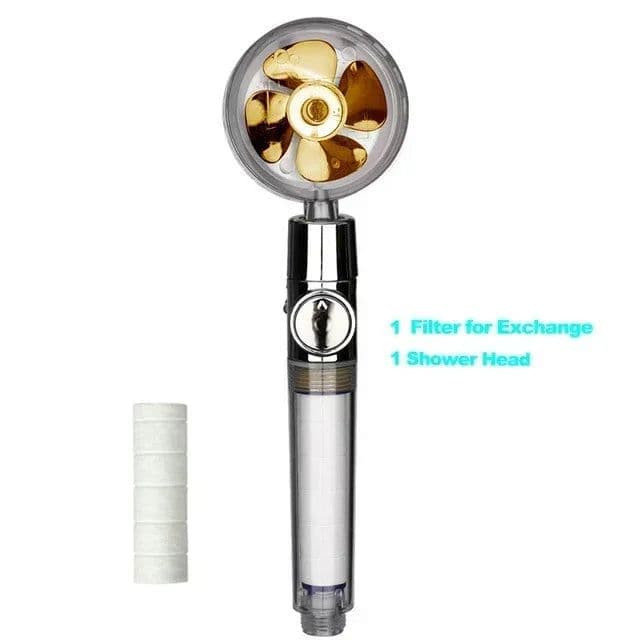 image-Turbo Propeller Water Saving Shower Head and Holder High Preassure Showerhead Rainfall with Fan Bathroom Accessories