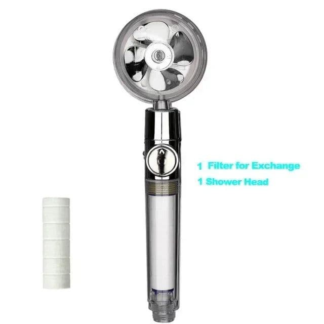 image-Turbo Propeller Water Saving Shower Head and Holder High Preassure Showerhead Rainfall with Fan Bathroom Accessories