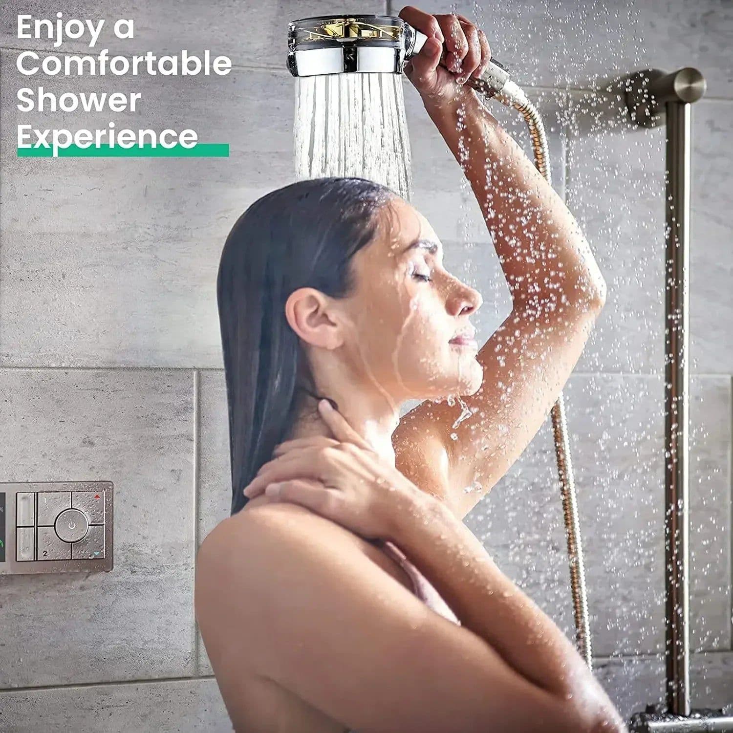 image-Turbo Propeller Water Saving Shower Head and Holder High Preassure Showerhead Rainfall with Fan Bathroom Accessories