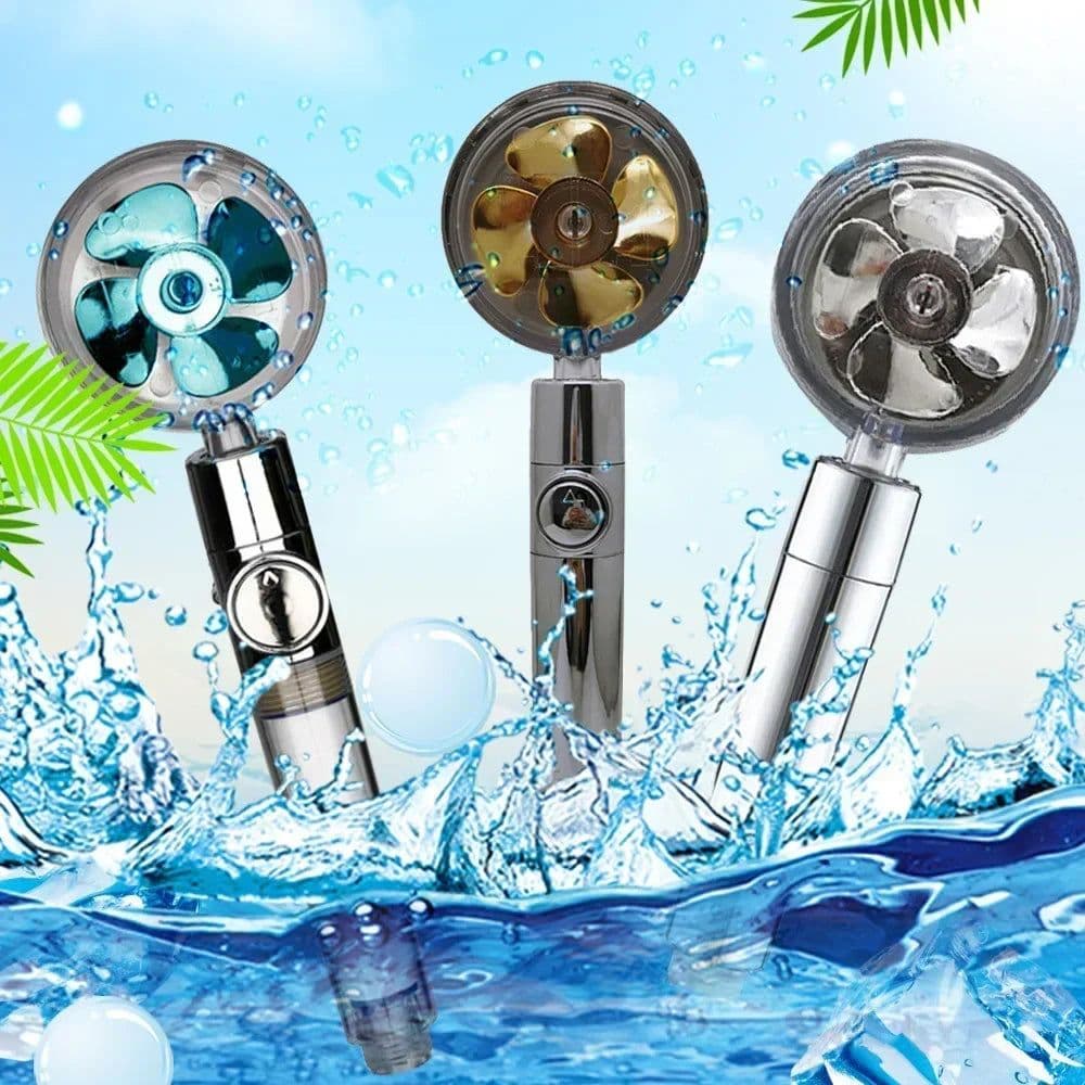 image-Turbo Propeller Water Saving Shower Head and Holder High Preassure Showerhead Rainfall with Fan Bathroom Accessories