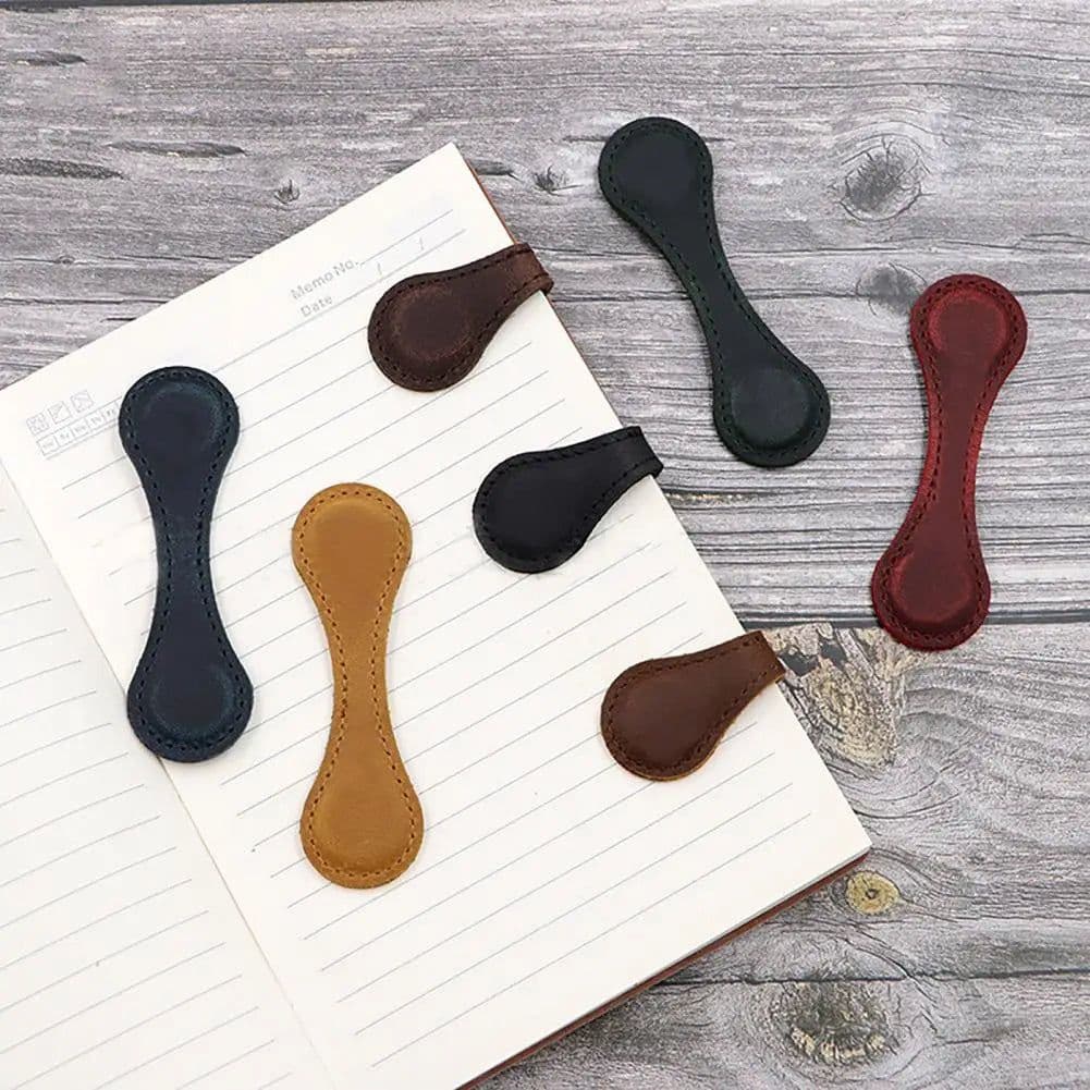 image-Leather Magnetic Bookmarks Strong Adsorption Vintage Motivational Text Book Marker Clip for Book Lover Readers School Supplies