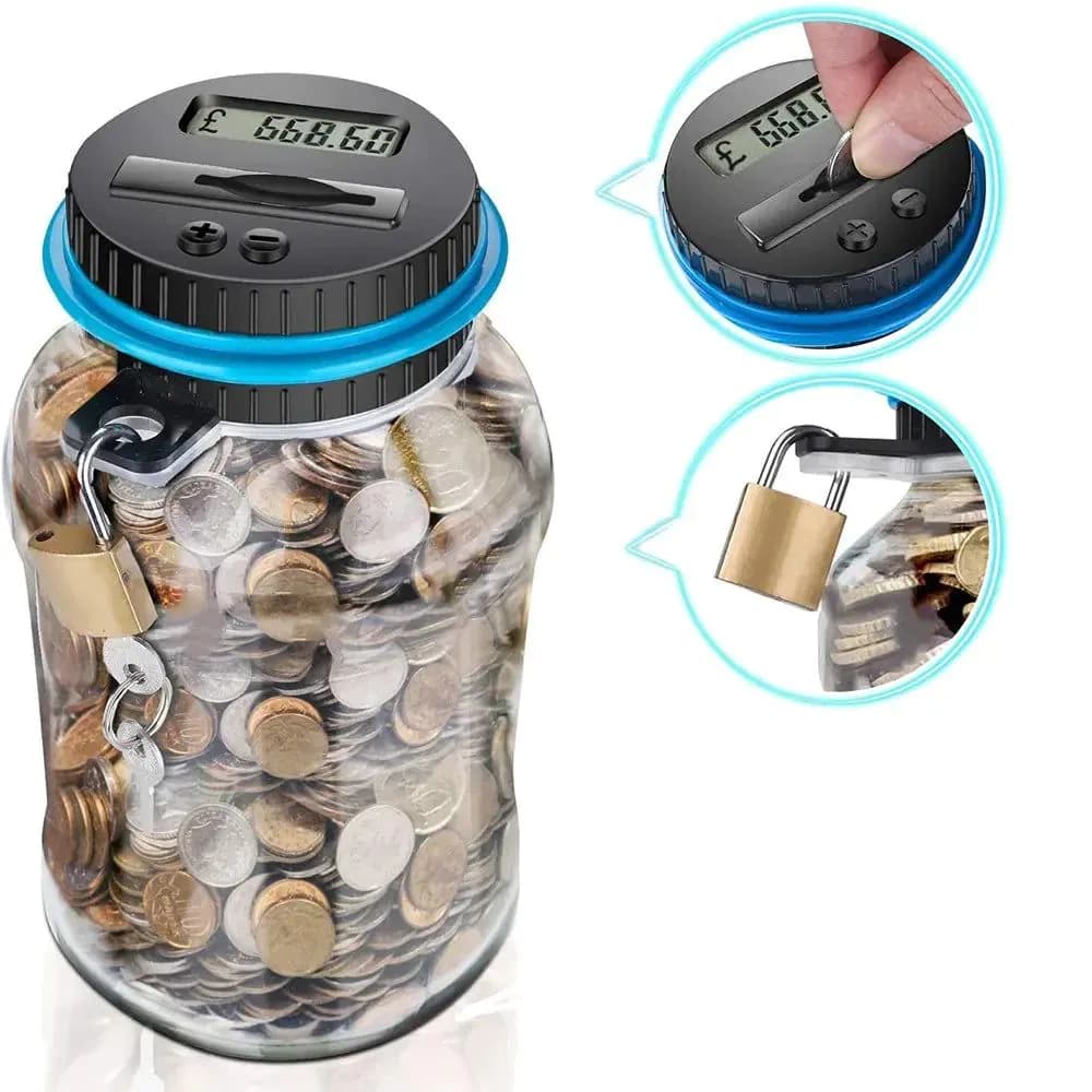 image-Piggy Bank Counter Coin Electronic Digital Lcd Counting Coin Money Saving Box Jar Coins Storage Box for Euro CHF Money