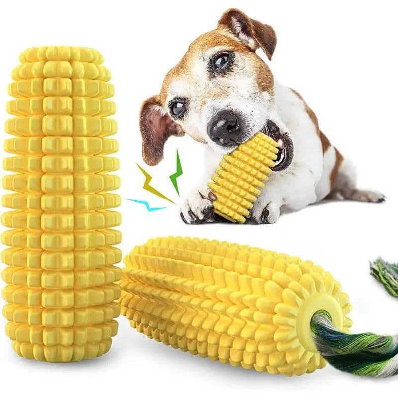image-Pet Teething Toy for Aggressive Chewers Sounding Dog Chew Stick Corn Bite Resistant Pet Fun Squeak Toy Teething Cleaner Supplies