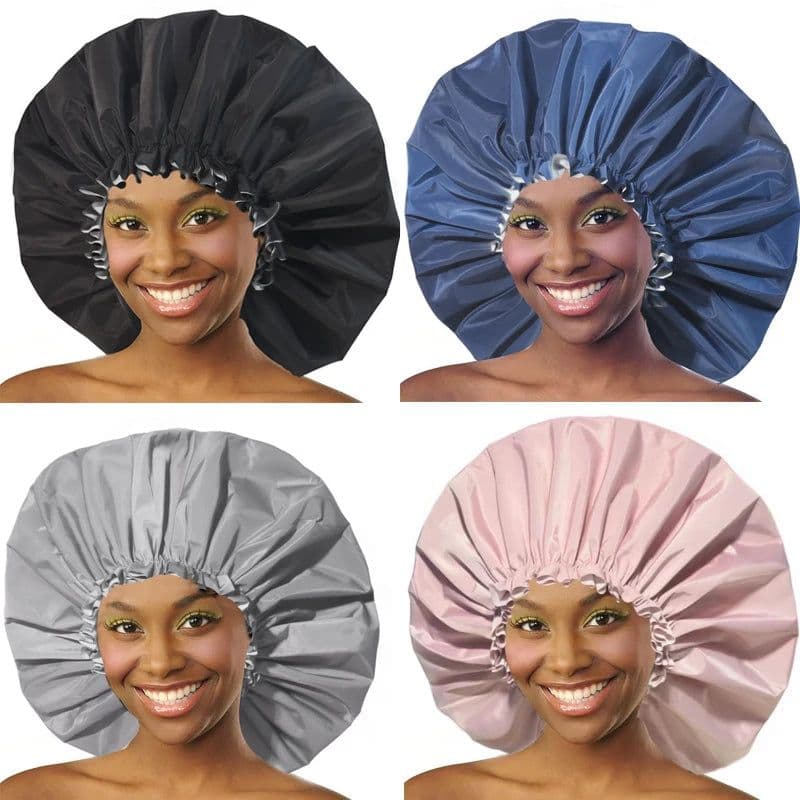 image-Extra Large Waterproof Shower Cap Women Men Long Hair Bath Cap for Bathing Cooking Baking Cleaning Makeup Protection Hair