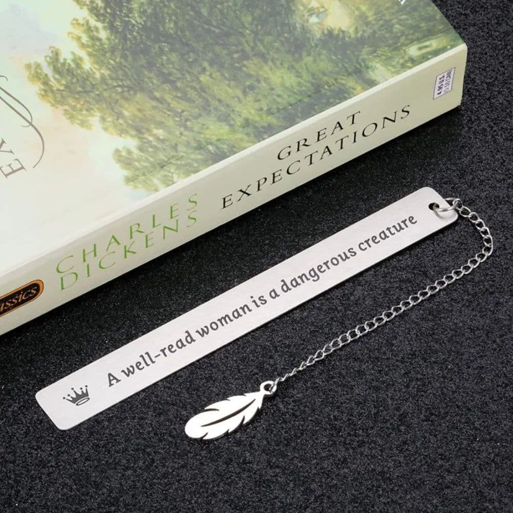 image-Book Label Retro Bookmark Stationery Leaf Pendant Page Mark Inspirational Rectangular Metal Bookmark Reading Accessories