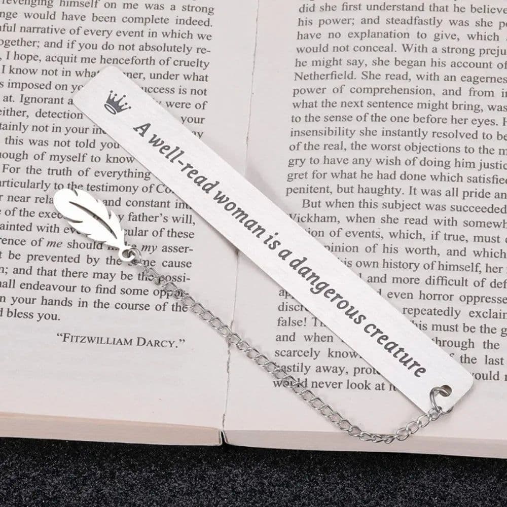 image-Book Label Retro Bookmark Stationery Leaf Pendant Page Mark Inspirational Rectangular Metal Bookmark Reading Accessories
