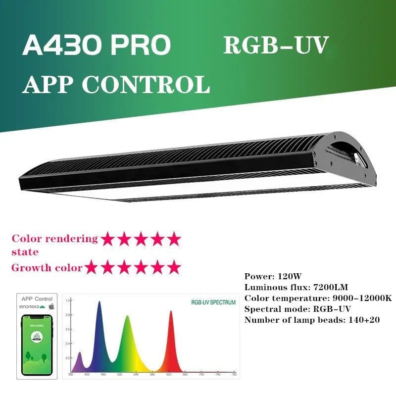 image-WEEK AQUA A430 Pro 120W Full Spectrum Aquarium Led Light APP Control Aquatic Aquascaping Aquarium Lamp Lighting Fish Tankaquário