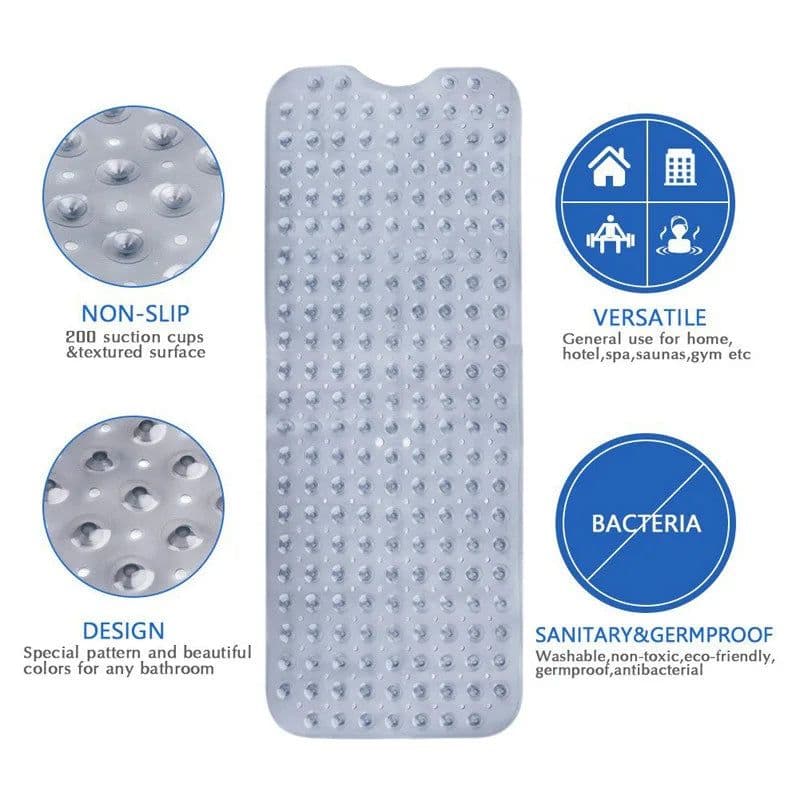 image-Non-Slip Bath Tub Shower Mat with Suction Cups,Machine Washable Bathroom Mats with Drain, Extra Large Bathtub Mat, 100x40cm