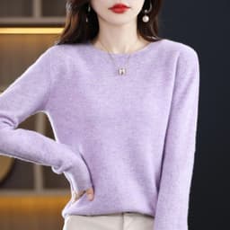 image-Women's 100% Pure Wool Cashmere Sweater O-Neck Pullover Knitted Casual Sweater Winter New Long-Sleeved Warm High-Grade Jumper