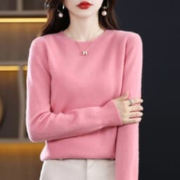 image-Women's 100% Pure Wool Cashmere Sweater O-Neck Pullover Knitted Casual Sweater Winter New Long-Sleeved Warm High-Grade Jumper