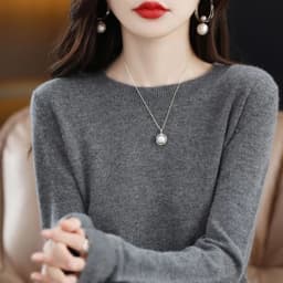 image-Women's 100% Pure Wool Cashmere Sweater O-Neck Pullover Knitted Casual Sweater Winter New Long-Sleeved Warm High-Grade Jumper
