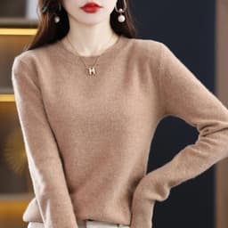 image-Women's 100% Pure Wool Cashmere Sweater O-Neck Pullover Knitted Casual Sweater Winter New Long-Sleeved Warm High-Grade Jumper