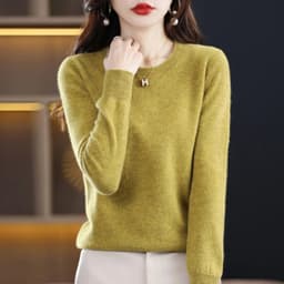 image-Women's 100% Pure Wool Cashmere Sweater O-Neck Pullover Knitted Casual Sweater Winter New Long-Sleeved Warm High-Grade Jumper