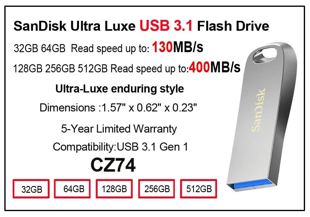 image-100% Original SanDisk USB 3.0 USB Flash Drive CZ410 32GB 64GB 128GB 256GB Pen Drive Memory Stick Black U Disk Mini Pendrive