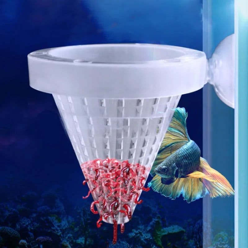 image-1pc Plastic Automatic Feeder With Suction Cup For Aquarium Red Worm Feeding Fish Tank Cone Live Food Tapered Hopper Basket New