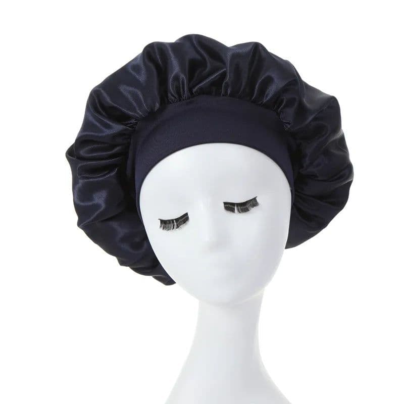 image-Women Sleeping Caps Bathroom Satin Solid Color Stretch Bonnets Hair Hat for Daily Use and Beauty