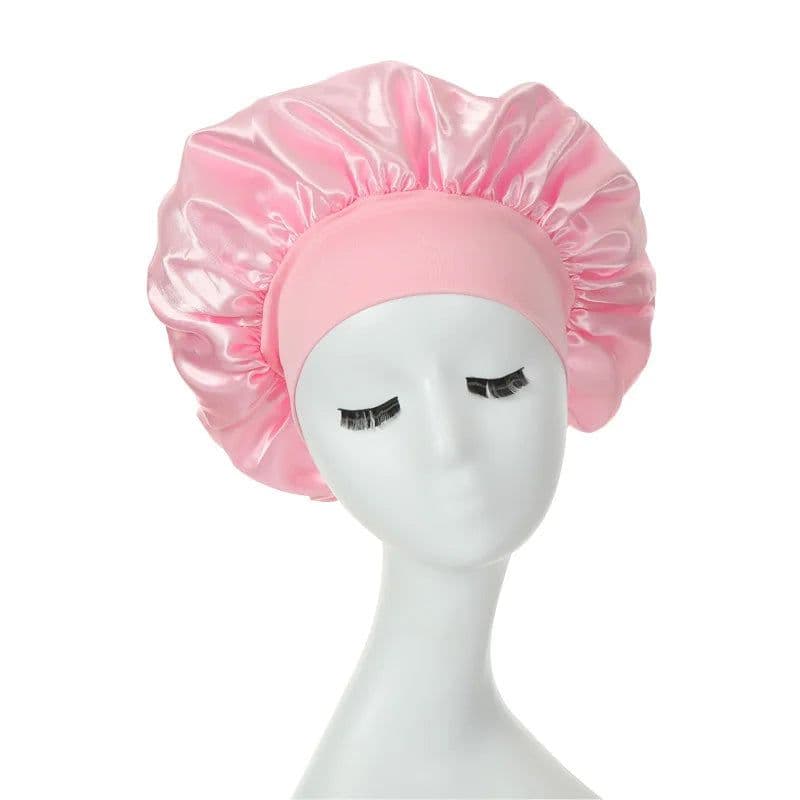 image-Women Sleeping Caps Bathroom Satin Solid Color Stretch Bonnets Hair Hat for Daily Use and Beauty