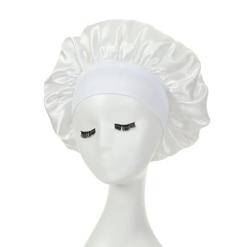 image-Women Sleeping Caps Bathroom Satin Solid Color Stretch Bonnets Hair Hat for Daily Use and Beauty