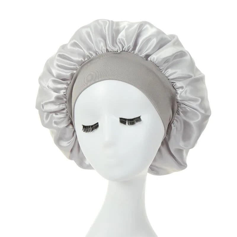 image-Women Sleeping Caps Bathroom Satin Solid Color Stretch Bonnets Hair Hat for Daily Use and Beauty