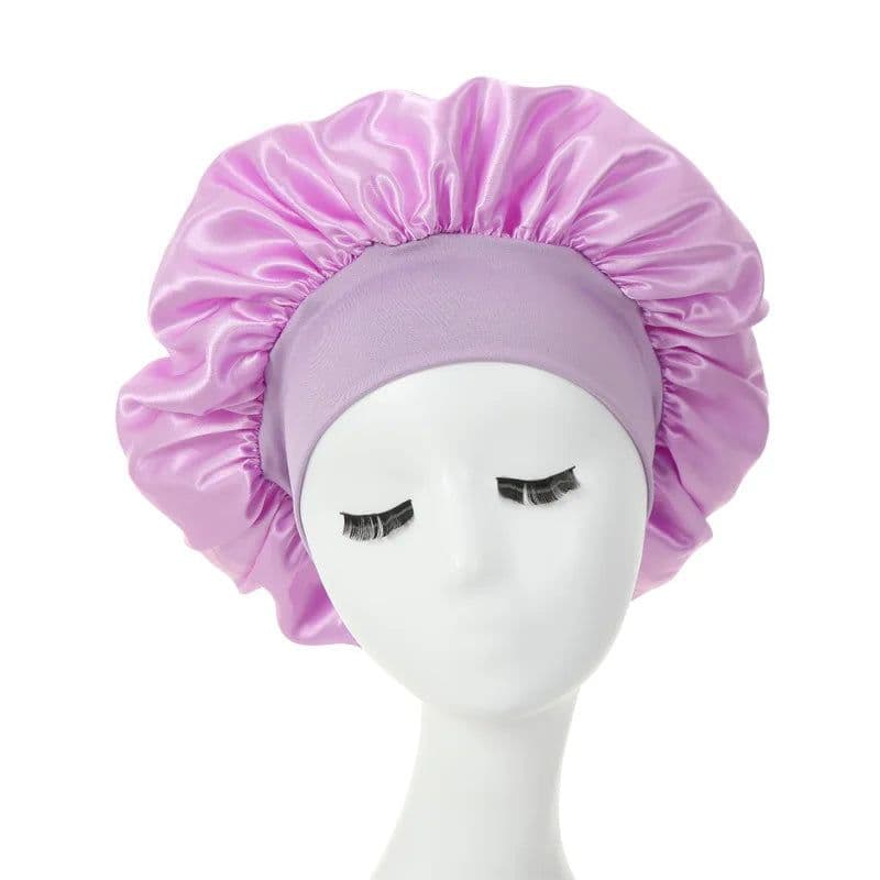 image-Women Sleeping Caps Bathroom Satin Solid Color Stretch Bonnets Hair Hat for Daily Use and Beauty