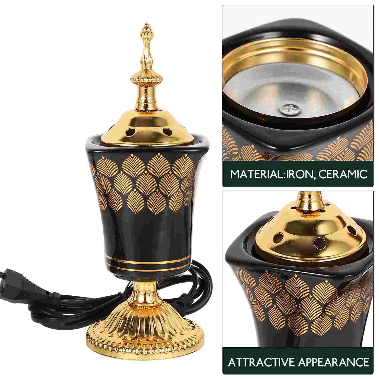 image-Electric Ceramic Incense Burner Arabia Charcoal Bakhoor Censer Middle East Sandalwood Fragrance Stove Home Decoration US/EU Plug