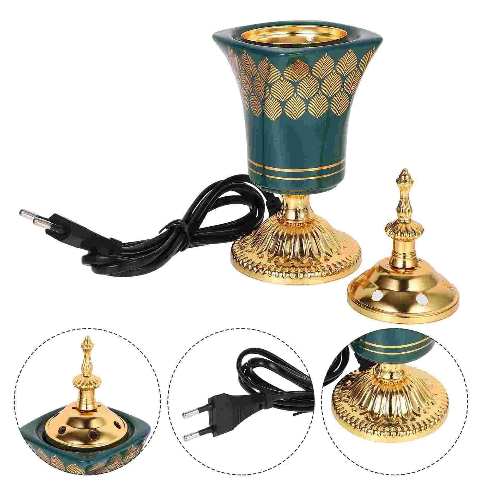 image-Electric Ceramic Incense Burner Arabia Charcoal Bakhoor Censer Middle East Sandalwood Fragrance Stove Home Decoration US/EU Plug