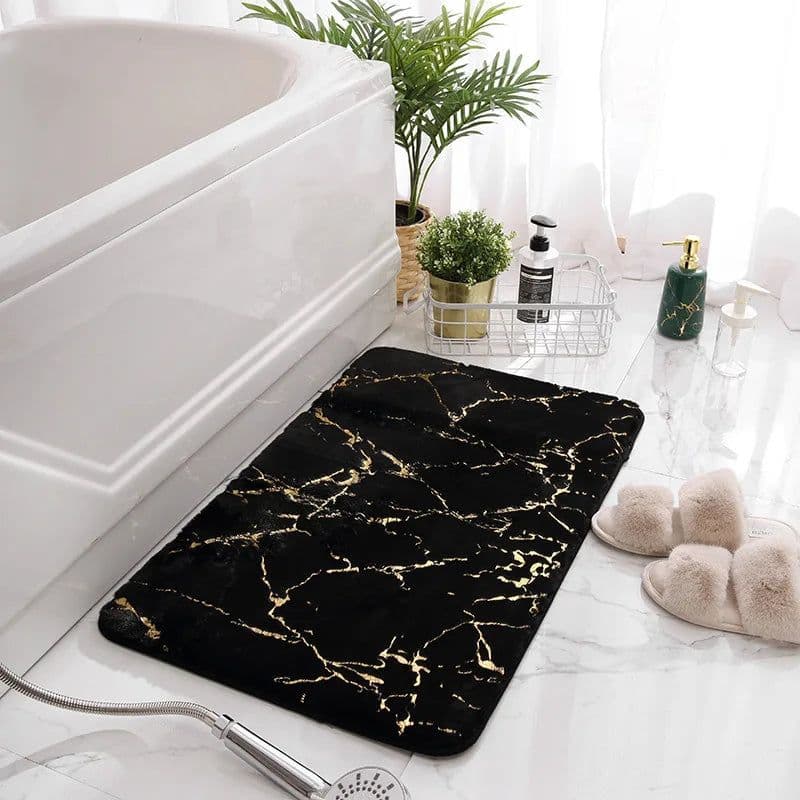 image-Oversized Bath Mat 80x120cm 60x90cm 50x80cm 40x60cm Black White Marble Fluffy Floor Rugs Fuax Rabbit Rur Bathroom Carpet Rugs