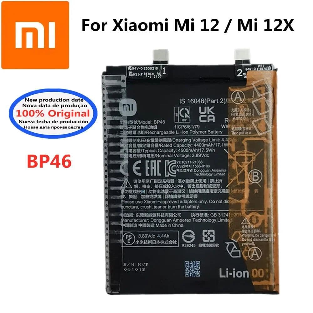 image-New 100% Original 4500mAh BP46 Battery For Xiaomi Mi 12 / Mi 12X Smart Phone Replacement Batteries Bateria
