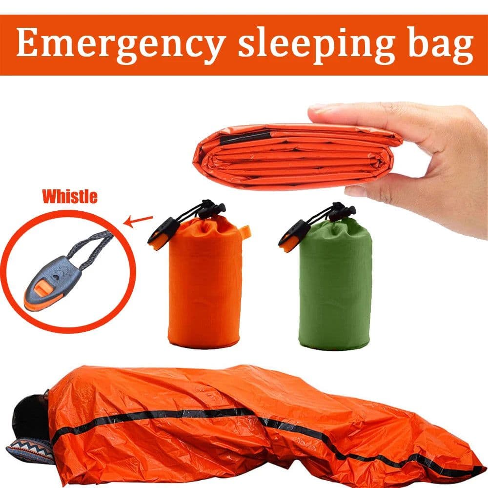 image-Portable Waterproof Emergency Survival Sleeping Bag Outdoor Edc Camping Gear Thermal Sack First Aid Rescue Kit Mylar Blanket