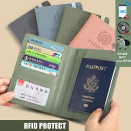 image-RFID Blocking Passport Wallets Zipper Waterproof Wallet Hand holder Anti-Theft Cell Phone Purse Travel Accessories